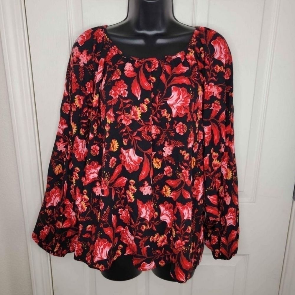 Terra & Sky floral bohemian peasant top 3x (24w-26w)